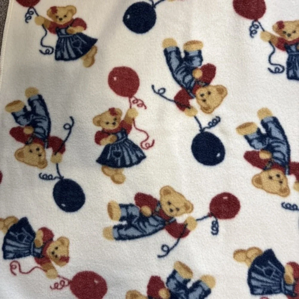 VTG‎ Blue Jean Teddy Baby Blanket Patch Magic Springs Denim Bears Balloon Fleece